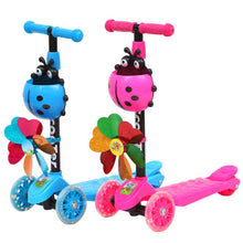Load image into Gallery viewer, Windmill Ladybug Scooter Foldable and Adjustable Height Lean to Steer 3 Wheel Scooters for Toddler Kids Boys Girls Age 3-8
